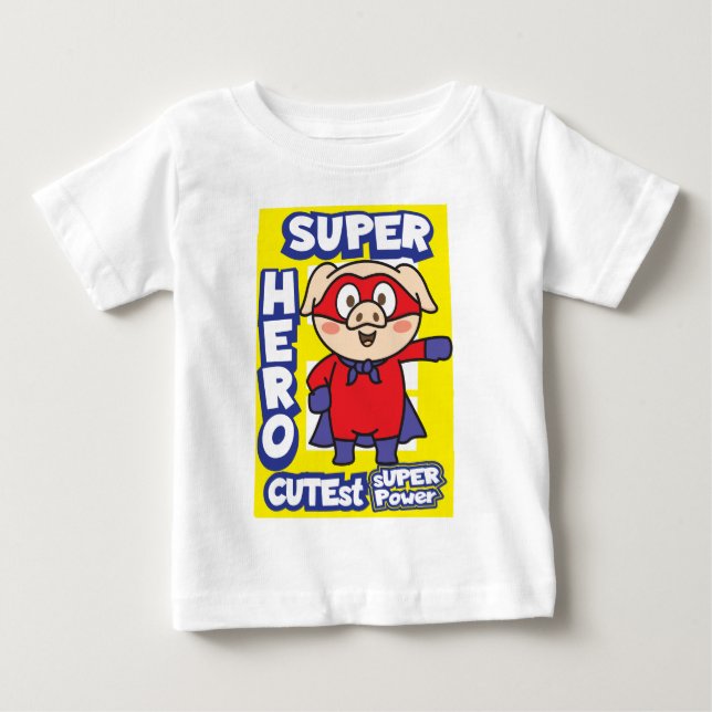T-shirt Pour Bébé Super héros bébé cochon (Devant)