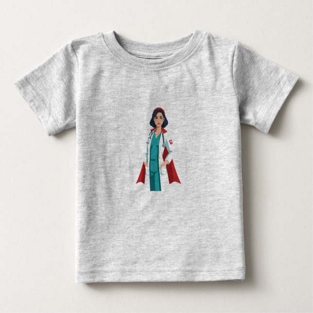 T-shirt Pour Bébé Super Infirmière – Héroïne en Blouse Blanche (Devant)