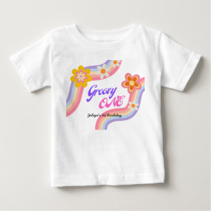 T-shirt Pour Bébé Super One Retro Rainbow 1er anniversaire
