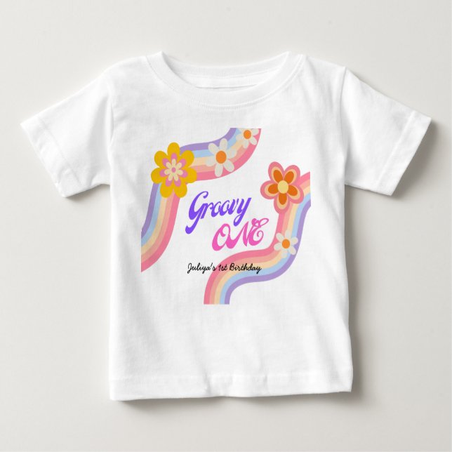 T-shirt Pour Bébé Super One Retro Rainbow 1er anniversaire (Devant)