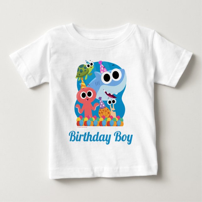 T-shirt Pour Bébé Super simple | Finny Shark Confetti Anniversaire (Devant)