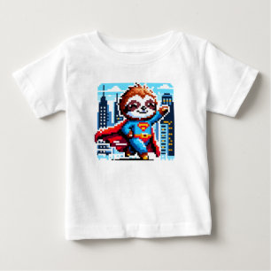 T-shirt Pour Bébé Super Sloth Funny Pixel Art Hero Design de paysage