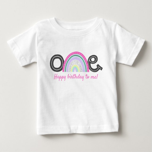 T-shirt Pour Bébé Superbe Anniversaire Fille Arc-en-ciel 1ère année (Devant)