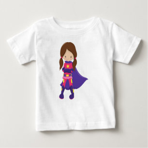 T-shirt Pour Bébé Superhero Girl, cheveux Brown, mignonne fille, cap