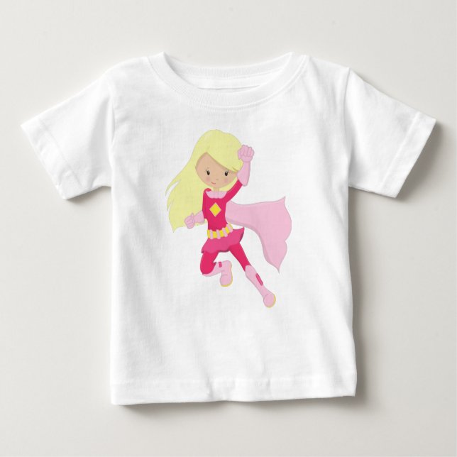T-shirt Pour Bébé Superhero Girl, Mignonne Girl, Cheveux Blonde, Cap