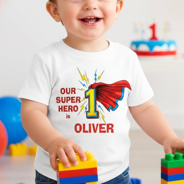 T-shirt Pour Bébé Superhero Number 1 with Cape First Birthday (Créateur téléchargé)