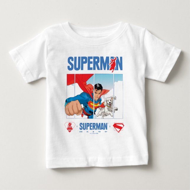 T-shirt Pour Bébé Superman et Krypto prennent leur envol (Devant)