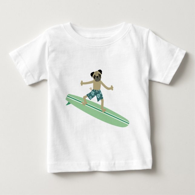 T-shirt Pour Bébé Surfer de Longboard de chien de carlin (Devant)