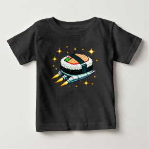 T-shirt Pour Bébé Sushi Spacship Pixel Art Flying Sushi Roll Design