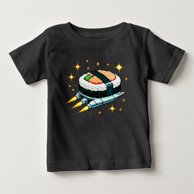 T-shirt Pour Bébé Sushi Spacship Pixel Art Flying Sushi Roll Design (Devant)