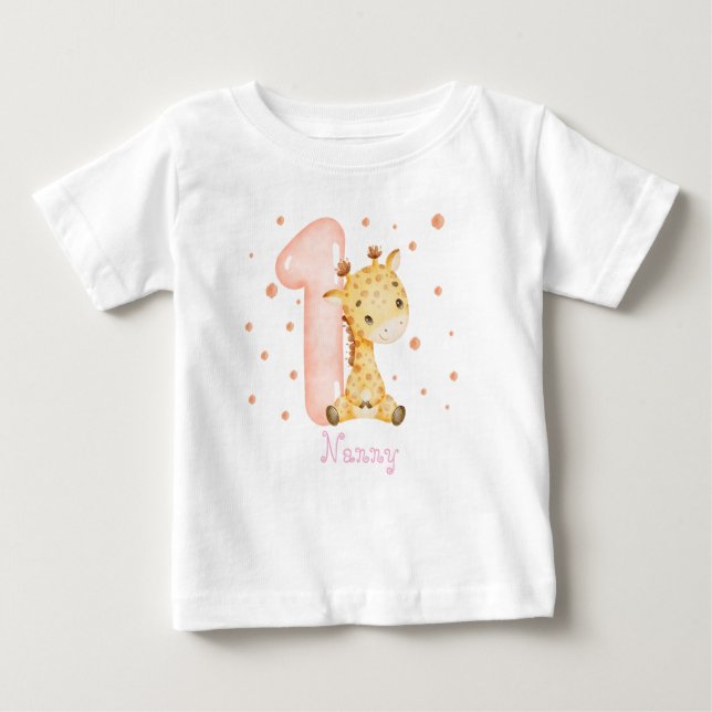 T-shirt Pour Bébé Sweet Baby Giraffe Girl Premier anniversaire (Devant)
