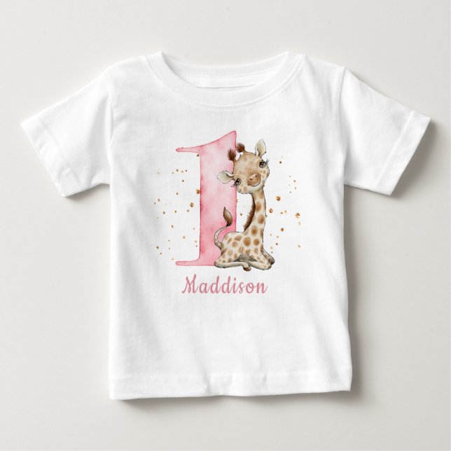 T-shirt Pour Bébé Sweet Baby Giraffe Girl Premier anniversaire (Devant)