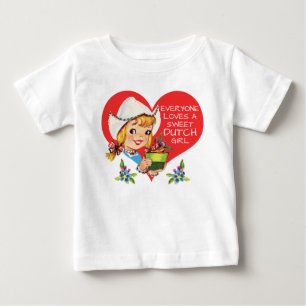 T-shirt Pour Bébé Sweet Dutch Girl Vintage Tulips Meisje & Heart