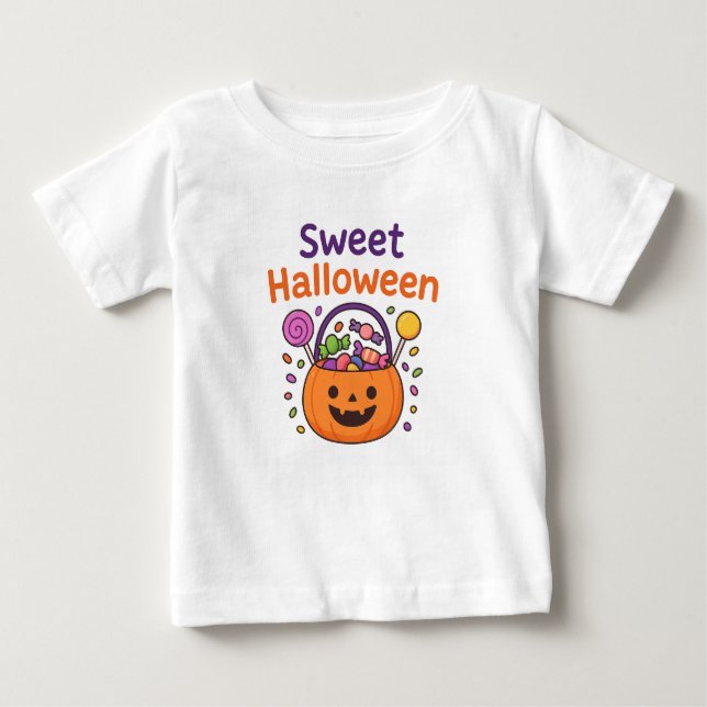 T-shirt Pour Bébé Sweet Halloween Cute Candy Bucket Design  (Devant)
