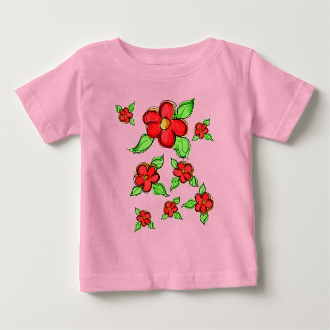 T-shirt Pour Bébé Sweet Little Red Floral été (Devant)