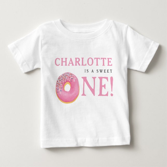 T-shirt Pour Bébé Sweet One Donut Rose 1er fête d'anniversaire (Devant)