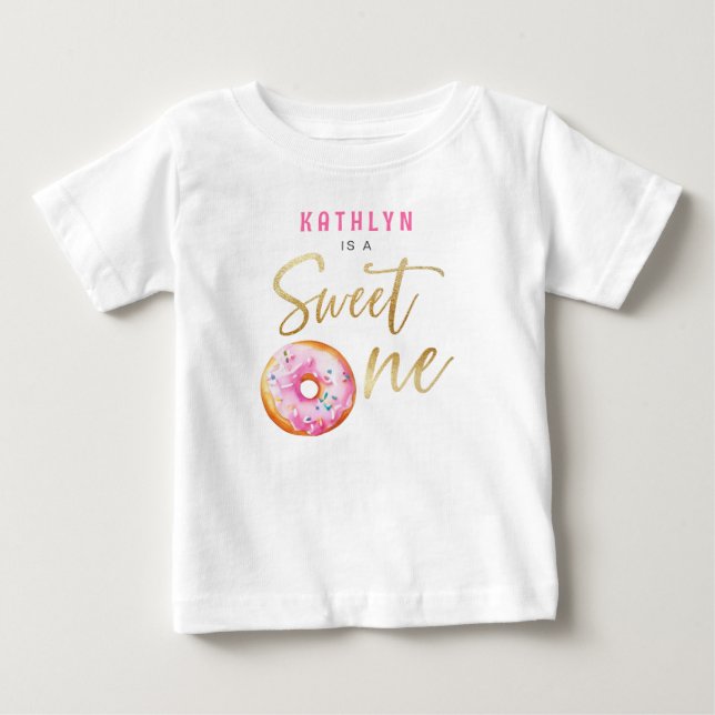 T-shirt Pour Bébé Sweet One Rose Gold Donut Girl Premier anniversair (Devant)