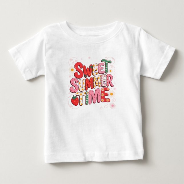 T-shirt Pour Bébé Sweet Summer Time Coquette Strawberry Retro Beach (Devant)