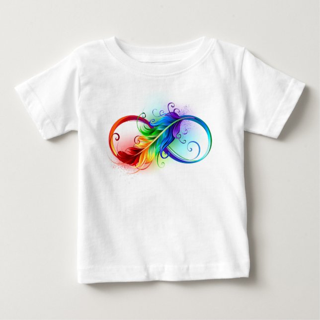 T-shirt Pour Bébé Symbole d'infini avec plume arc-en-ciel (Devant)