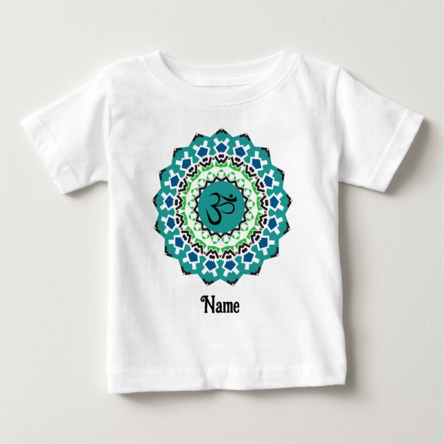 T-shirt Pour Bébé Symbole spirituel Mandala Yoga Om Yoga Bleu Custom (Devant)