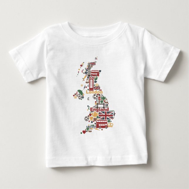 T-shirt Pour Bébé Symboles de carte de l'Angleterre (Devant)