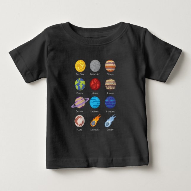 T-shirt Pour Bébé Système solaire, Dessin de dessin des planètes (Devant)
