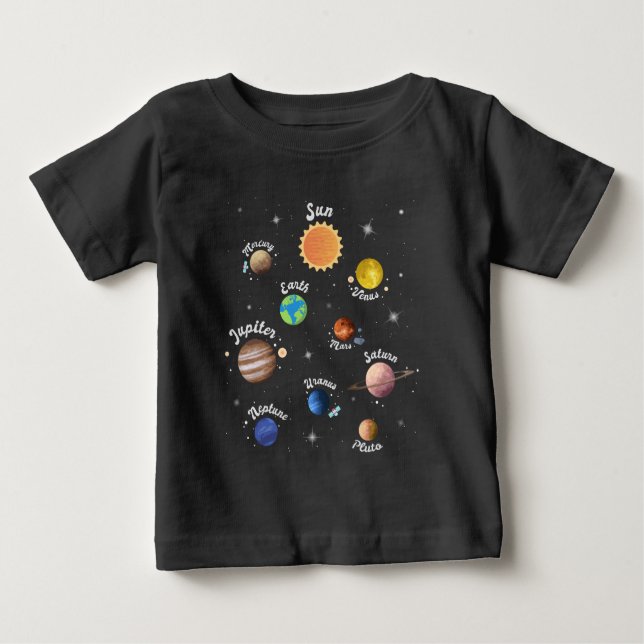 T-shirt Pour Bébé Système Solaire Planètes Enfants Connaissances Esp (Devant)