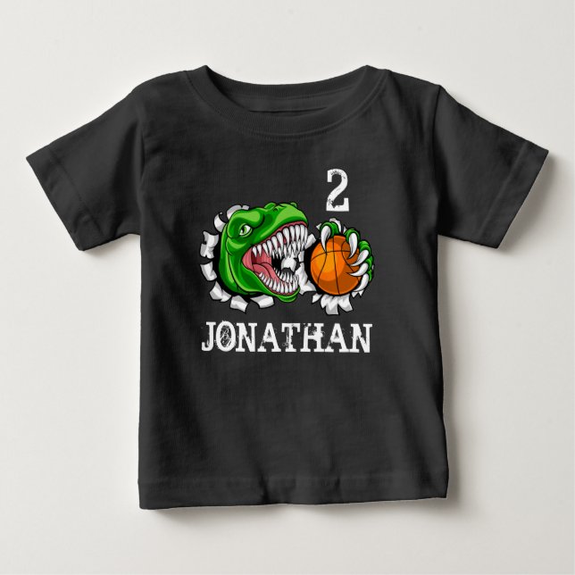 T-shirt Pour Bébé T-Rex Basket-ball Personnalisé Dino 2e Anniversair (Devant)