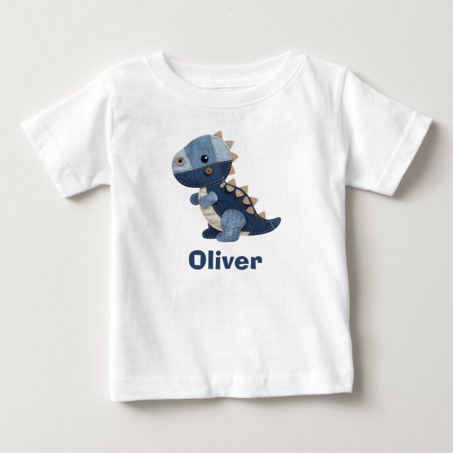 T-shirt Pour Bébé T-Rex bébé en denim patchwork (Devant)
