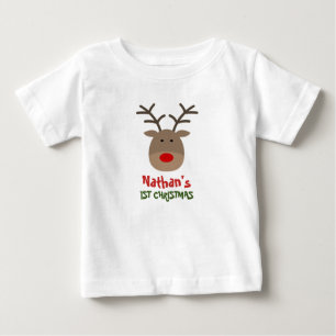 T-shirt Pour Bébé T-shirt 1er Noël de bébé avec rennes mignons