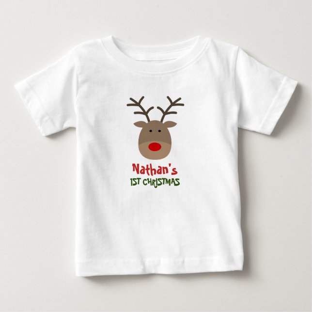 T-shirt Pour Bébé T-shirt 1er Noël de bébé avec rennes mignons (Devant)