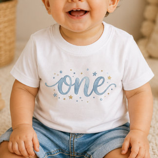 T-shirt Pour Bébé T-Shirt Bébé 1er Anniversaire Aquarelle Bleu Un