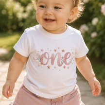 T-Shirt Bébé 1er Anniversaire Rose Aquarelle
