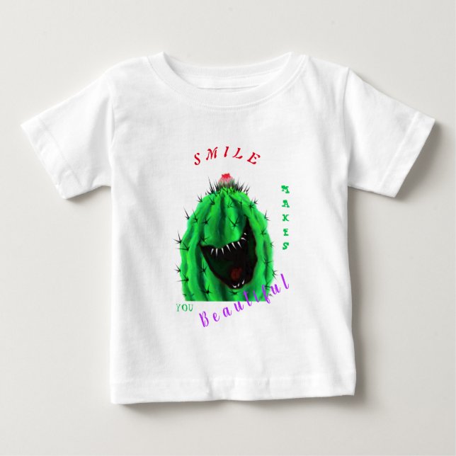 T-shirt Pour Bébé T-shirt bébé amusant avec Happy Cactus - Smile (Devant)