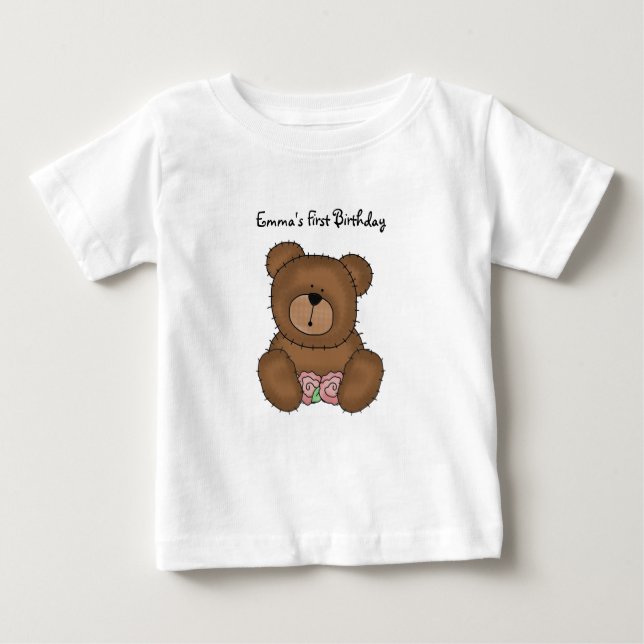 T-shirt Pour Bébé T-shirt bébé avec ours en peluche avec fleurs (Devant)