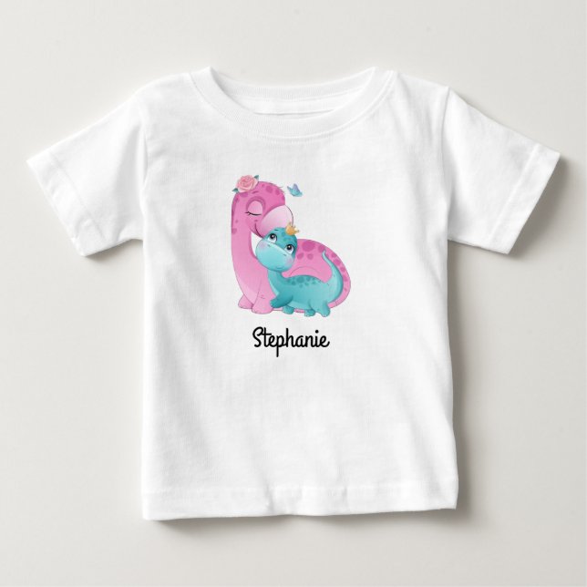 T-shirt Pour Bébé T-shirt bébé avec prénom personnalisé | dinosaures (Devant)
