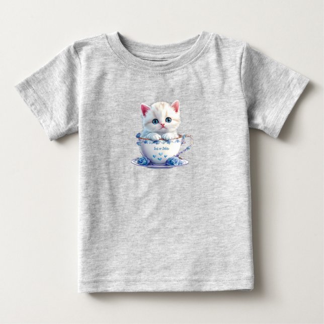T-shirt Pour Bébé T-shirt bébé avec un chaton dans une tasse fleurs  (Devant)