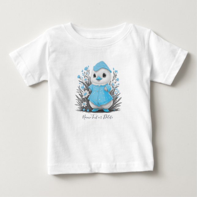 T-shirt Pour Bébé T-Shirt Bébé Canard Aquarelle Fleurs Bleues (Devant)