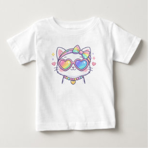 T-shirt Pour Bébé T-shirt bébé Chat Arc-en-Ciel Mignon avec Lunettes