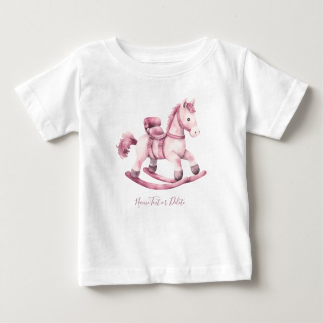 T-shirt Pour Bébé T-Shirt Bébé Cheval à Bascule Rose (Devant)