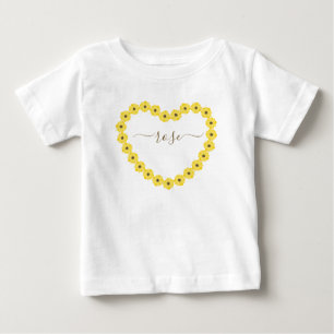 T-shirt Pour Bébé T-Shirt Bébé Cœur Tournesol avec Nom Personnalisé