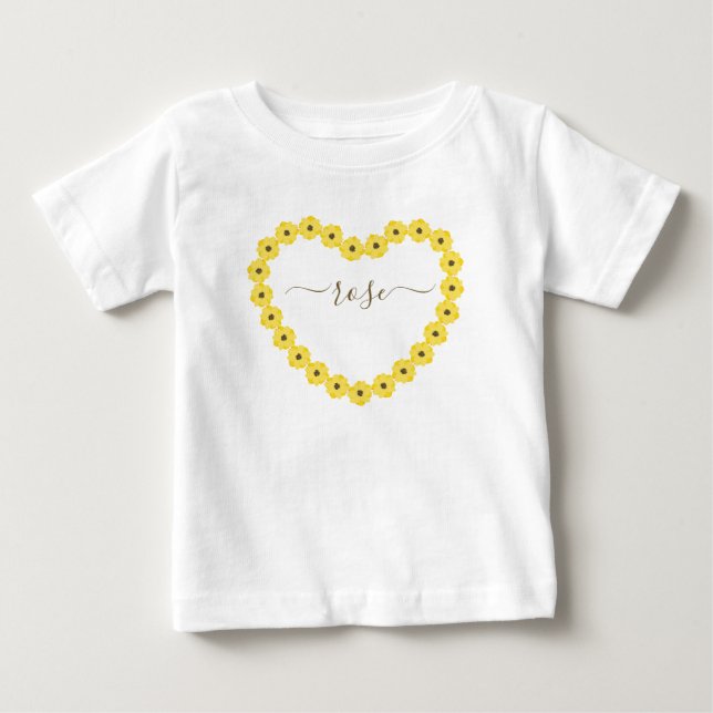 T-shirt Pour Bébé T-Shirt Bébé Cœur Tournesol Avec Nom Personnalisé (Devant)