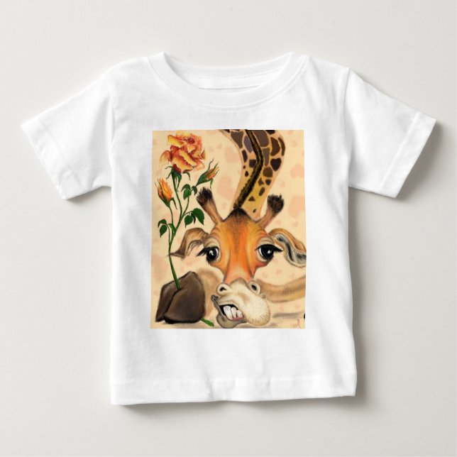 T-shirt Pour Bébé T-shirt bébé drôle Gentleman Girafe avec Rose (Devant)