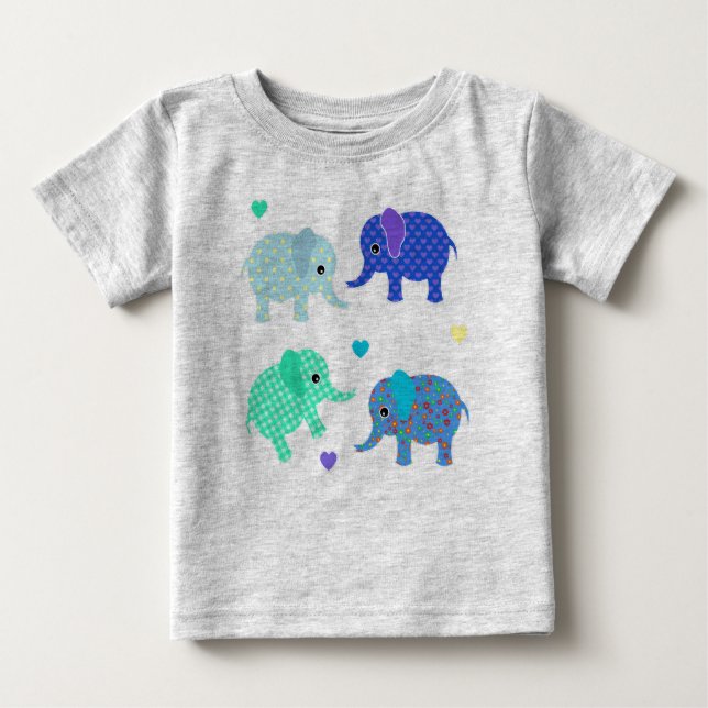 T-shirt Pour Bébé T-shirt bébé éléphants bleu et vert (Devant)