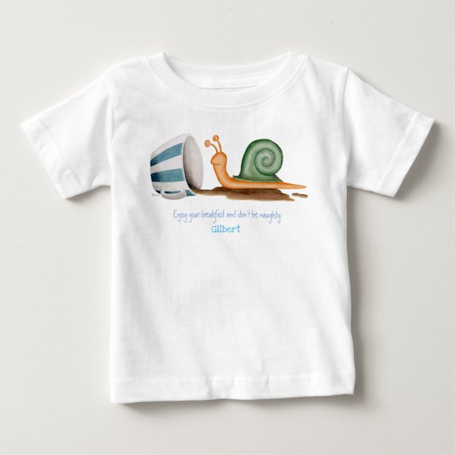 T-shirt Pour Bébé T-shirt bébé escargot et tasse rayée (Devant)