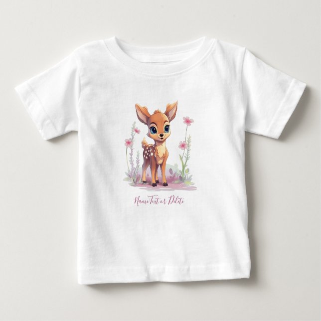 T-shirt Pour Bébé T-shirt bébé faon à l'aquarelle fleurs roses (Devant)