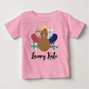 T-shirt Pour Bébé T-shirt bébé fille à motif de dindon à carreaux et
