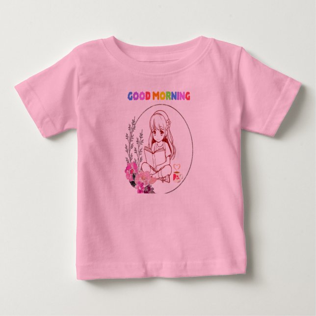 T-shirt Pour Bébé T-shirt bébé fille mignonne lisant un livre (Devant)