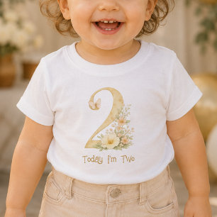 T-shirt Pour Bébé T-Shirt Bébé Fleur Beige Deuxième Anniversaire