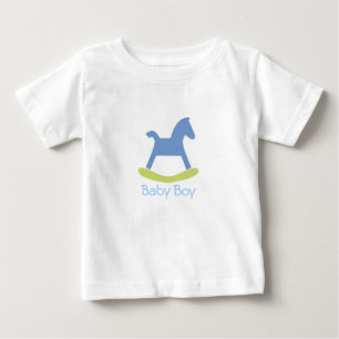 T-shirt Pour Bébé T-shirt bébé garçon bleu et jaune Cheval à bascule